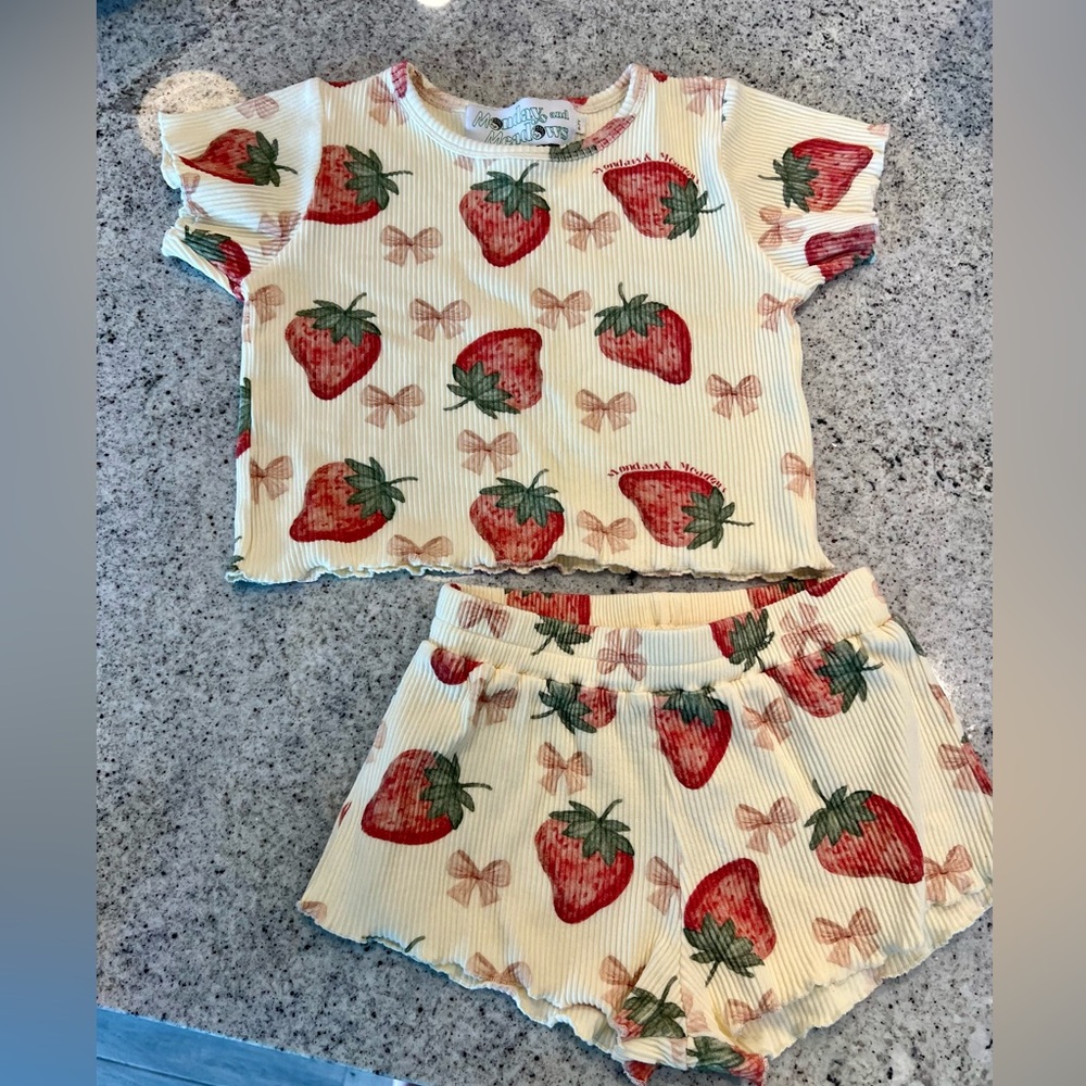 Adorable summer outfit matching set strawberries little girl size 5-6